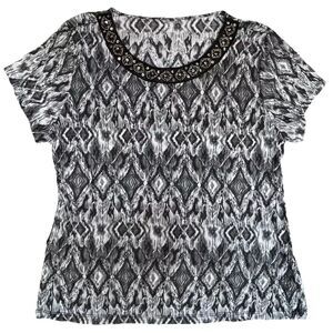 Womens Shirt Size Medium Black White Beaded Dark Boho Fairy Grunge Whimsigoth‎